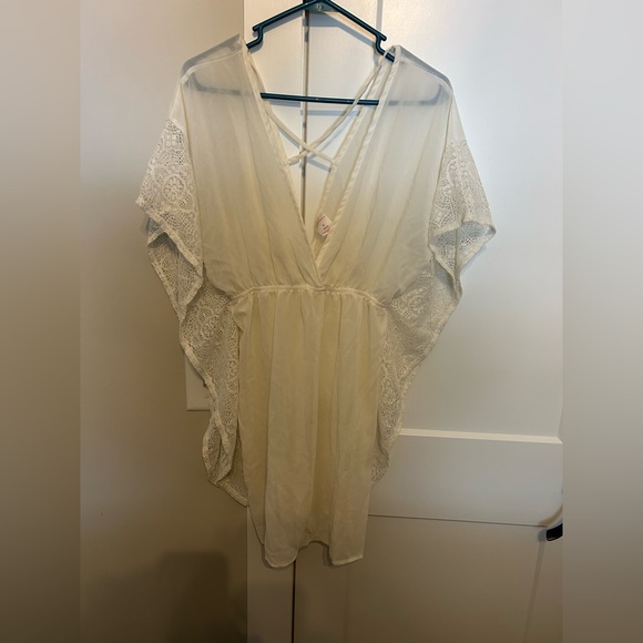 Xhilaration Cream Lace Trim Swim Cover-Up - Picture 2 of 6